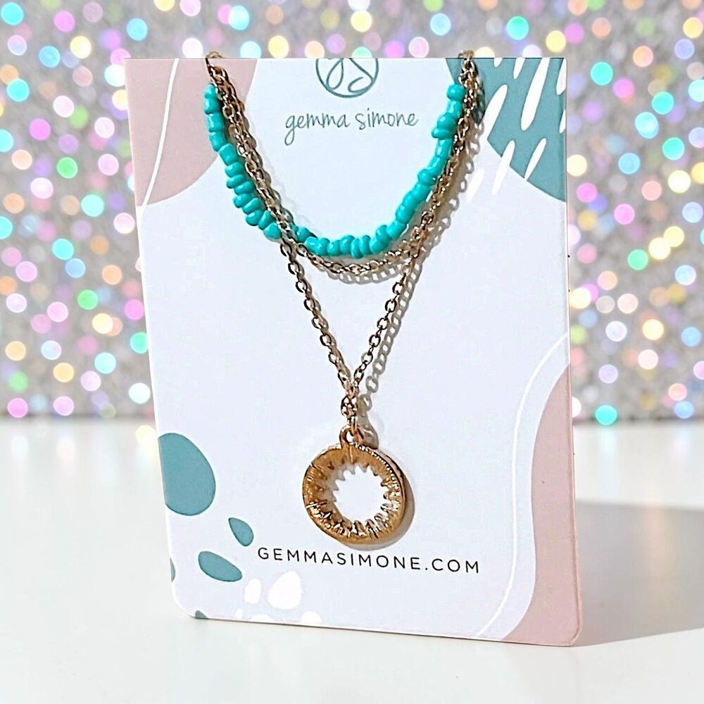 Gemma Simone Aqua Beaded Layered Lariat Necklace NWT MSRP $64